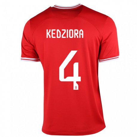 Kandiny Niño Camiseta Polonia Tomasz Kedziora #4 Rojo 2ª Equipación 22-24 La Camisa Chile