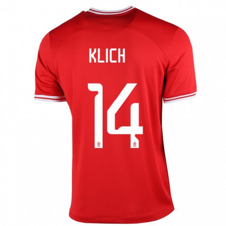 Kandiny Niño Camiseta Polonia Mateusz Klich #14 Rojo 2ª Equipación 22-24 La Camisa Chile