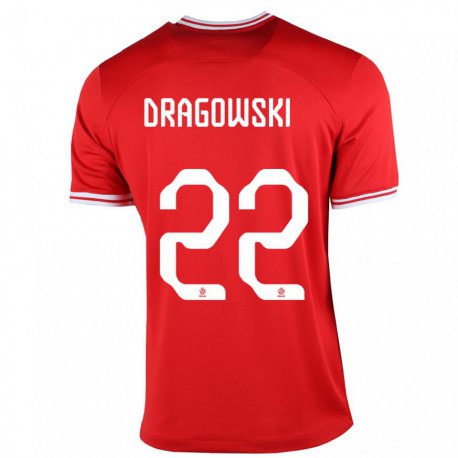 Kandiny Niño Camiseta Polonia Bartlomiej Dragowski #22 Rojo 2ª Equipación 22-24 La Camisa Chile