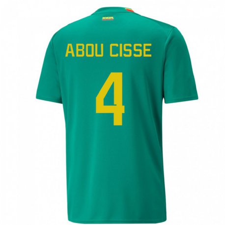 Kandiny Niño Camiseta Senegal Pape Abou Cisse #4 Verde 2ª Equipación 22-24 La Camisa Chile