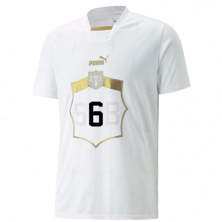 Kandiny Niño Camiseta Serbia Srdjan Babic #6 Blanco 2ª Equipación 22-24 La Camisa Chile