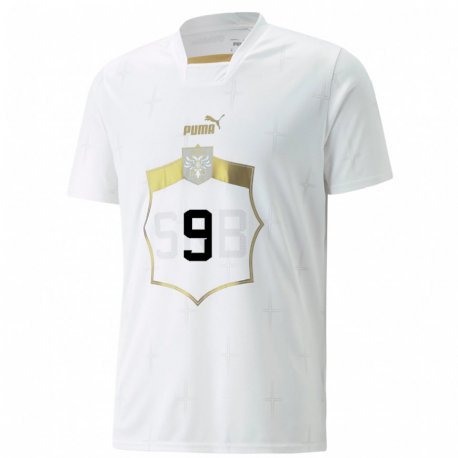 Kandiny Niño Camiseta Serbia Aleksandar Mitrovic #9 Blanco 2ª Equipación 22-24 La Camisa Chile
