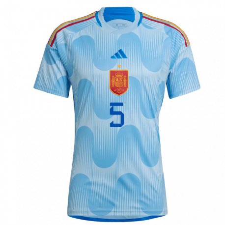 Kandiny Niño Camiseta España Sergio Busquets #5 Cielo Azul 2ª Equipación 22-24 La Camisa Chile