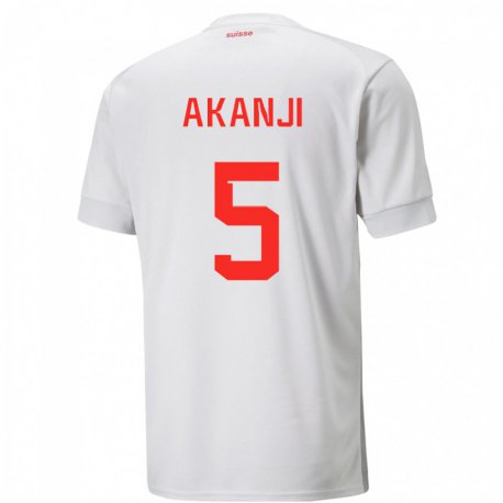 Kandiny Niño Camiseta Suiza Manuel Akanji #5 Blanco 2ª Equipación 22-24 La Camisa Chile