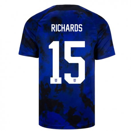 Kandiny Niño Camiseta Estados Unidos Chris Richards #15 Azul Real 2ª Equipación 22-24 La Camisa Chile