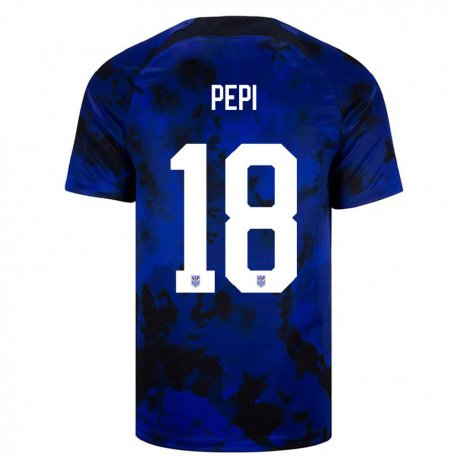 Kandiny Niño Camiseta Estados Unidos Ricardo Pepi #18 Azul Real 2ª Equipación 22-24 La Camisa Chile