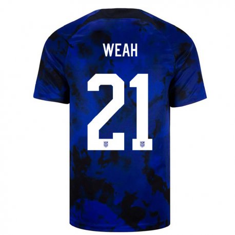 Kandiny Niño Camiseta Estados Unidos Timothy Weah #21 Azul Real 2ª Equipación 22-24 La Camisa Chile