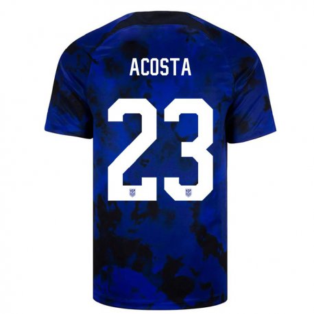 Kandiny Niño Camiseta Estados Unidos Kellyn Acosta #23 Azul Real 2ª Equipación 22-24 La Camisa Chile