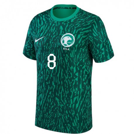 Kandiny Niño Camiseta Arabia Saudita Ahmed Bamasud #8 Verde Oscuro 2ª Equipación 22-24 La Camisa Chile