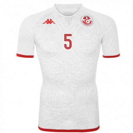 Kandiny Niño Camiseta Túnez Nader Ghandri #5 Blanco 2ª Equipación 22-24 La Camisa Chile