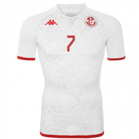 Kandiny Niño Camiseta Túnez Youssef M Sakni #7 Blanco 2ª Equipación 22-24 La Camisa Chile