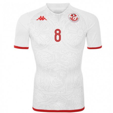 Kandiny Niño Camiseta Túnez Saif Eddine Khaoui #8 Blanco 2ª Equipación 22-24 La Camisa Chile