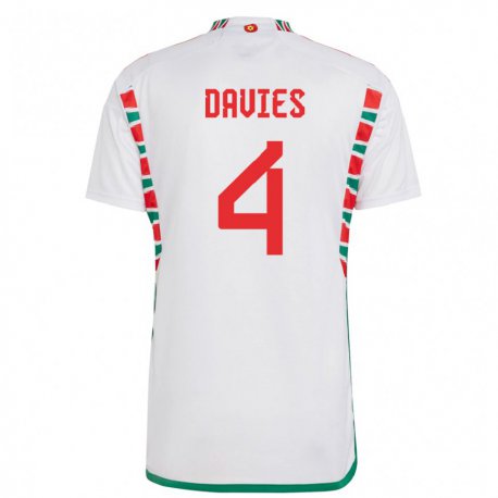 Kandiny Niño Camiseta Gales Ben Davies #4 Blanco 2ª Equipación 22-24 La Camisa Chile