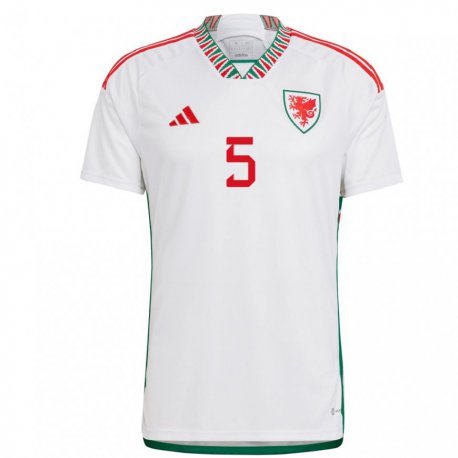 Kandiny Niño Camiseta Gales Rubin Colwill #5 Blanco 2ª Equipación 22-24 La Camisa Chile