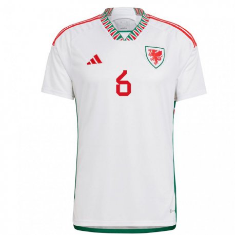 Kandiny Niño Camiseta Gales Joe Rodon #6 Blanco 2ª Equipación 22-24 La Camisa Chile