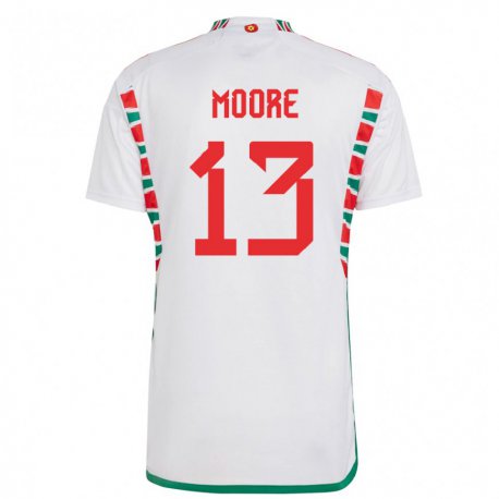Kandiny Niño Camiseta Gales Kieffer Moore #13 Blanco 2ª Equipación 22-24 La Camisa Chile