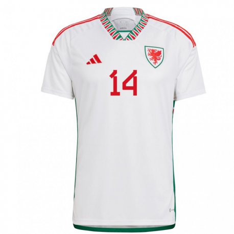 Kandiny Niño Camiseta Gales Connor Roberts #14 Blanco 2ª Equipación 22-24 La Camisa Chile