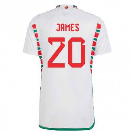 Kandiny Niño Camiseta Gales Daniel James #20 Blanco 2ª Equipación 22-24 La Camisa Chile
