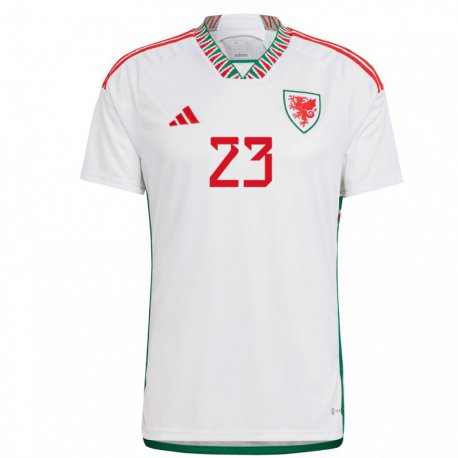 Kandiny Niño Camiseta Gales Luke Harris #23 Blanco 2ª Equipación 22-24 La Camisa Chile