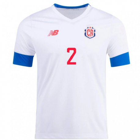 Kandiny Niño Camiseta Costa Rica Daniel Chacon #2 Blanco 2ª Equipación 22-24 La Camisa Chile