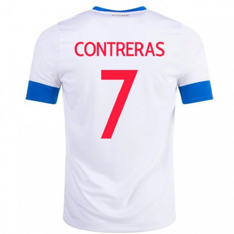 Kandiny Niño Camiseta Costa Rica Anthony Contreras #7 Blanco 2ª Equipación 22-24 La Camisa Chile