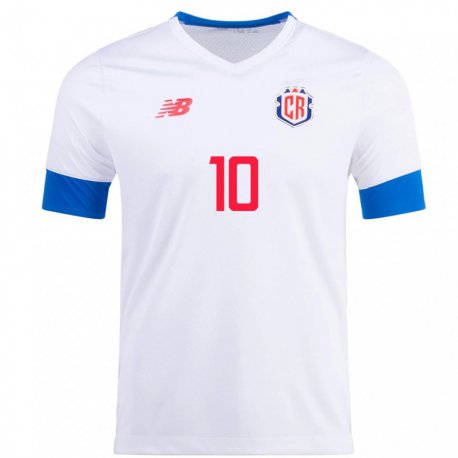 Kandiny Niño Camiseta Costa Rica Bryan Ruiz #10 Blanco 2ª Equipación 22-24 La Camisa Chile