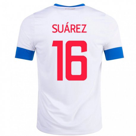 Kandiny Niño Camiseta Costa Rica Aaron Suarez #16 Blanco 2ª Equipación 22-24 La Camisa Chile