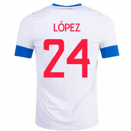 Kandiny Niño Camiseta Costa Rica Douglas Lopez #24 Blanco 2ª Equipación 22-24 La Camisa Chile