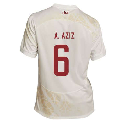 Kandiny Niño Camiseta Catar Abdulaziz Hatem #6 Beis Dorado 2ª Equipación 22-24 La Camisa Chile