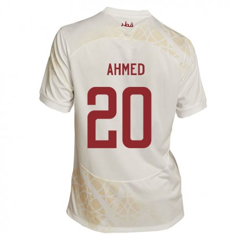Kandiny Niño Camiseta Catar Ahmed Fadel Hasaba #20 Beis Dorado 2ª Equipación 22-24 La Camisa Chile