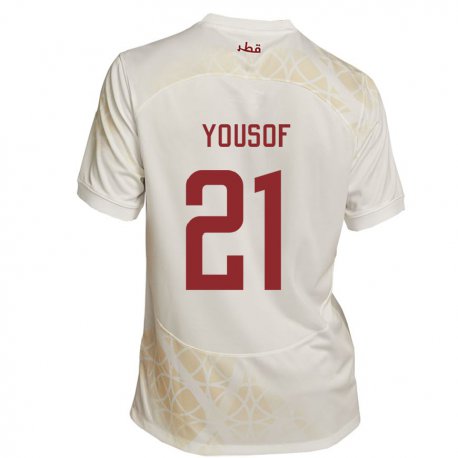 Kandiny Niño Camiseta Catar Yousof Hassan #21 Beis Dorado 2ª Equipación 22-24 La Camisa Chile