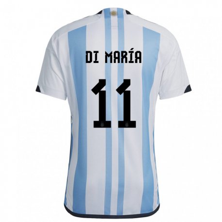 Kandiny Hombre Camiseta Argentina Angel Di Maria #11 Blanco Cielo Azul 1ª Equipación 22-24 La Camisa Chile