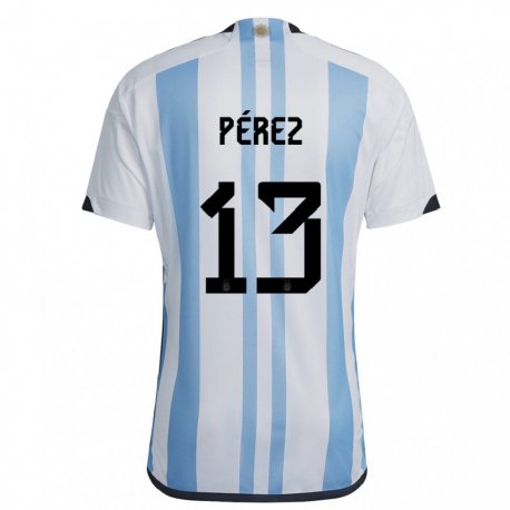 Kandiny Hombre Camiseta Argentina Nehuen Perez #13 Blanco Cielo Azul 1ª Equipación 22-24 La Camisa Chile
