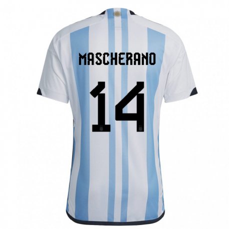 Kandiny Hombre Camiseta Argentina Javier Mascherano #14 Blanco Cielo Azul 1ª Equipación 22-24 La Camisa Chile