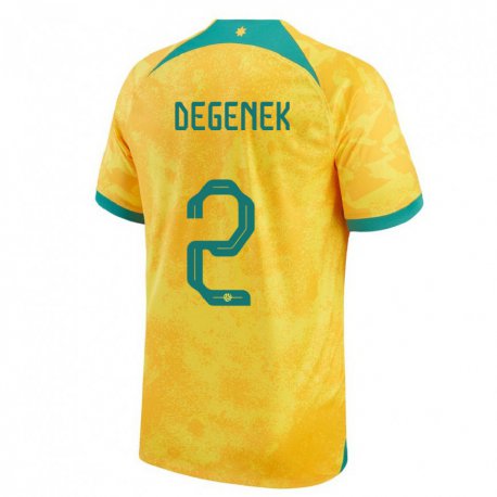 Kandiny Hombre Camiseta Australia Milos Degenek #2 Dorado 1ª Equipación 22-24 La Camisa Chile