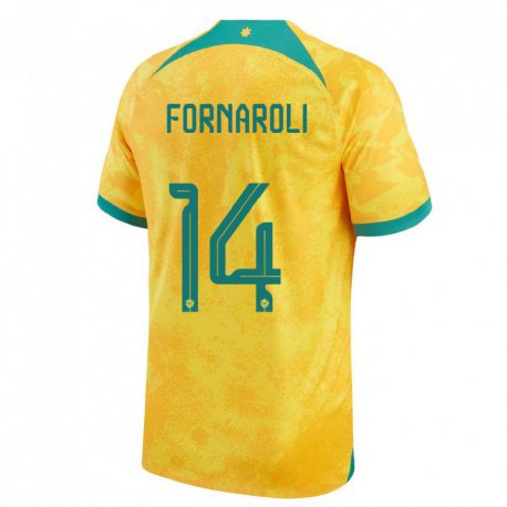 Kandiny Hombre Camiseta Australia Bruno Fornaroli #14 Dorado 1ª Equipación 22-24 La Camisa Chile