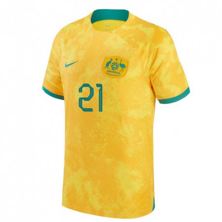 Kandiny Hombre Camiseta Australia Marco Tilio #21 Dorado 1ª Equipación 22-24 La Camisa Chile