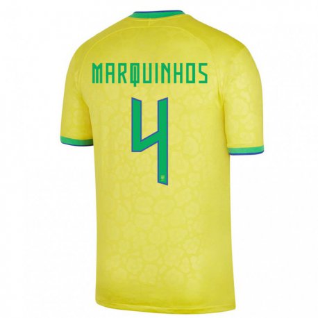 Kandiny Hombre Camiseta Brasil Marquinhos #4 Amarillo 1ª Equipación 22-24 La Camisa Chile