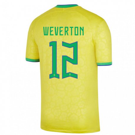 Kandiny Hombre Camiseta Brasil Weverton #12 Amarillo 1ª Equipación 22-24 La Camisa Chile