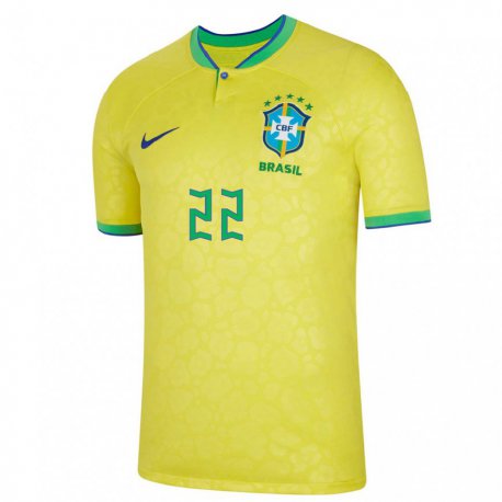 Kandiny Hombre Camiseta Brasil Bremer #22 Amarillo 1ª Equipación 22-24 La Camisa Chile
