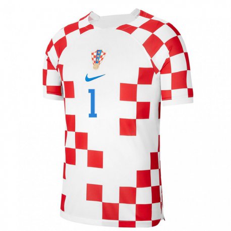 Kandiny Hombre Camiseta Croacia Dominik Livakovic #1 Rojo Blanco 1ª Equipación 22-24 La Camisa Chile