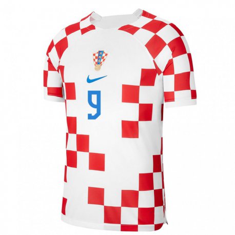 Kandiny Hombre Camiseta Croacia Andrej Kramaric #9 Rojo Blanco 1ª Equipación 22-24 La Camisa Chile