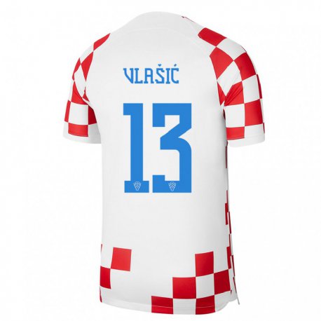 Kandiny Hombre Camiseta Croacia Nikola Vlasic #13 Rojo Blanco 1ª Equipación 22-24 La Camisa Chile