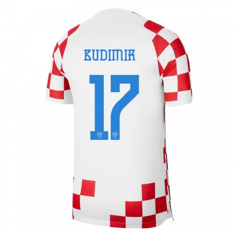 Kandiny Hombre Camiseta Croacia Ante Budimir #17 Rojo Blanco 1ª Equipación 22-24 La Camisa Chile