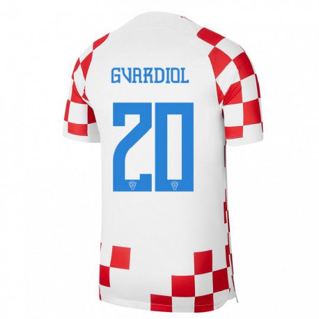 Kandiny Hombre Camiseta Croacia Josko Gvardiol #20 Rojo Blanco 1ª Equipación 22-24 La Camisa Chile