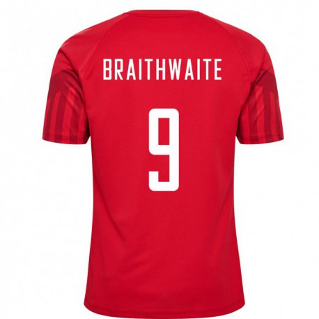 Kandiny Hombre Camiseta Dinamarca Martin Braithwaite #9 Rojo 1ª Equipación 22-24 La Camisa Chile