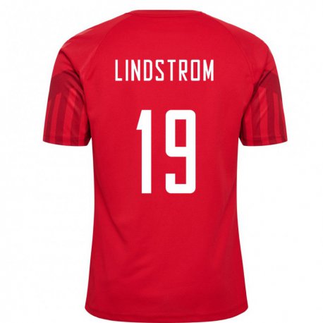 Kandiny Hombre Camiseta Dinamarca Jesper Lindstrom #19 Rojo 1ª Equipación 22-24 La Camisa Chile