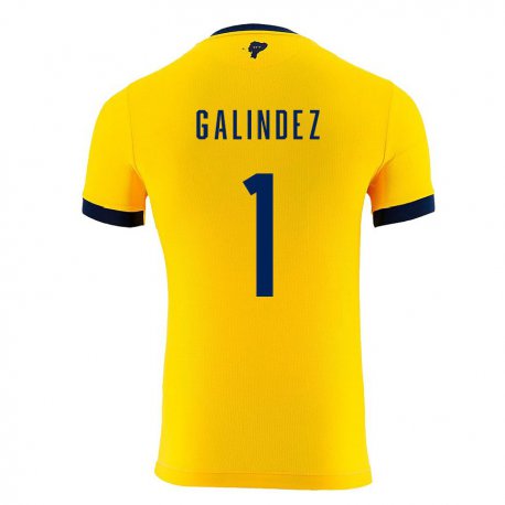 Kandiny Hombre Camiseta Ecuador Hernan Galindez #1 Amarillo 1ª Equipación 22-24 La Camisa Chile