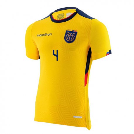 Kandiny Hombre Camiseta Ecuador Fernando Leon #4 Amarillo 1ª Equipación 22-24 La Camisa Chile