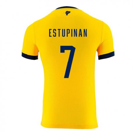 Kandiny Hombre Camiseta Ecuador Pervis Estupinan #7 Amarillo 1ª Equipación 22-24 La Camisa Chile